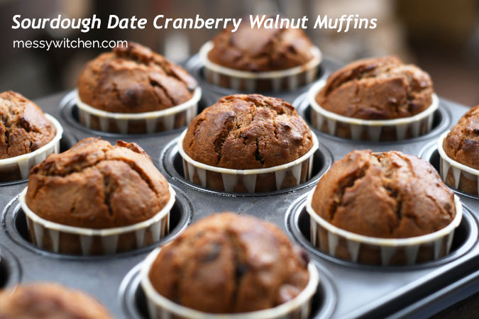 Sourdough Date Cranberry Walnut Muffins